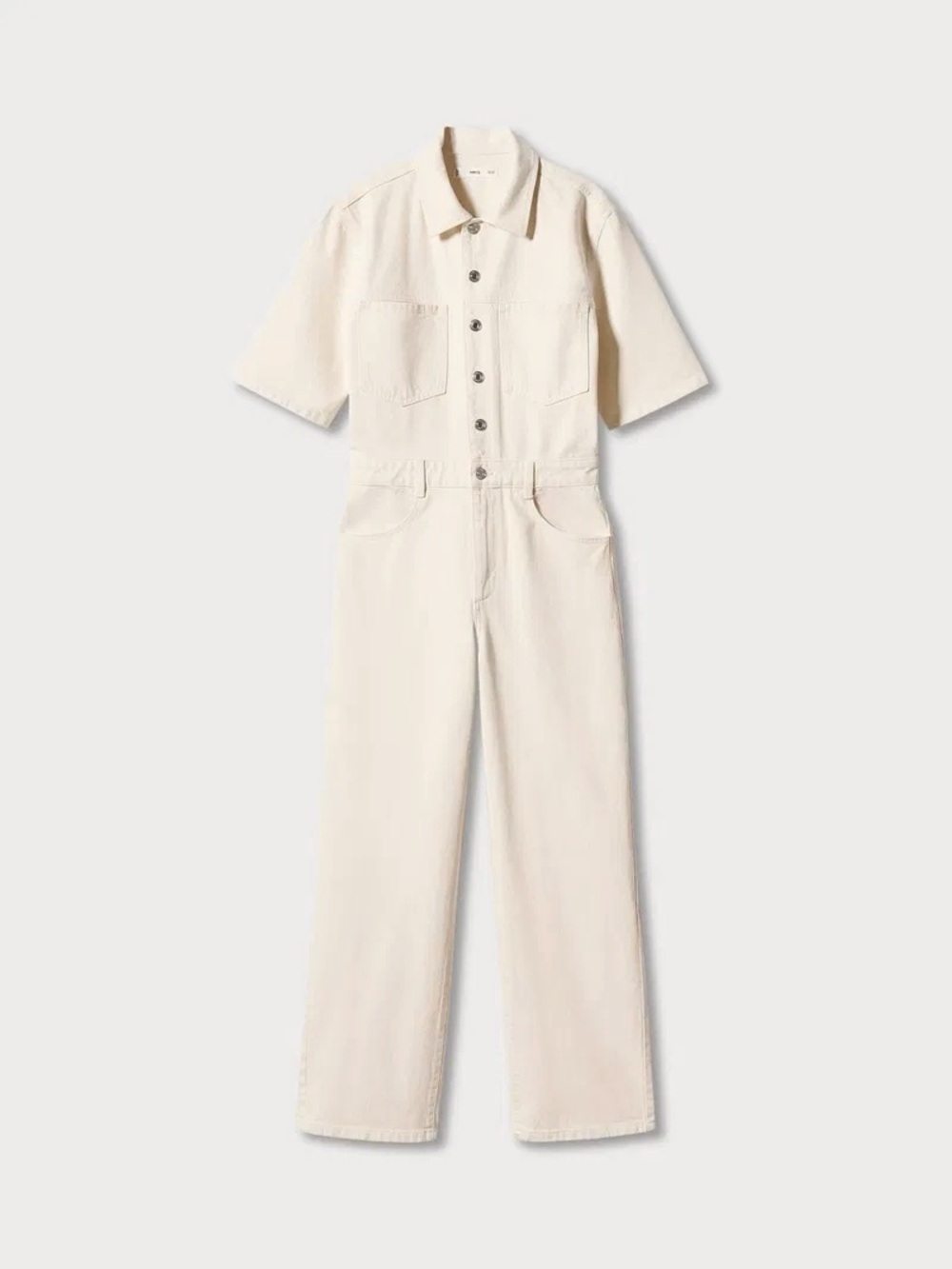 Mango Short-Sleeve Cream Utility Jumpsuit